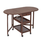 Contemporary Oval Wood Dining Table Brown Drop Leaf Image - 2