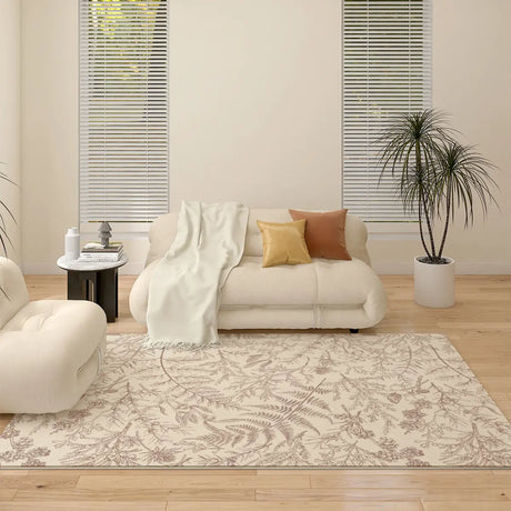 Contemporary Rectangle Leaf Fabric Apricot Area Rug Image - 1