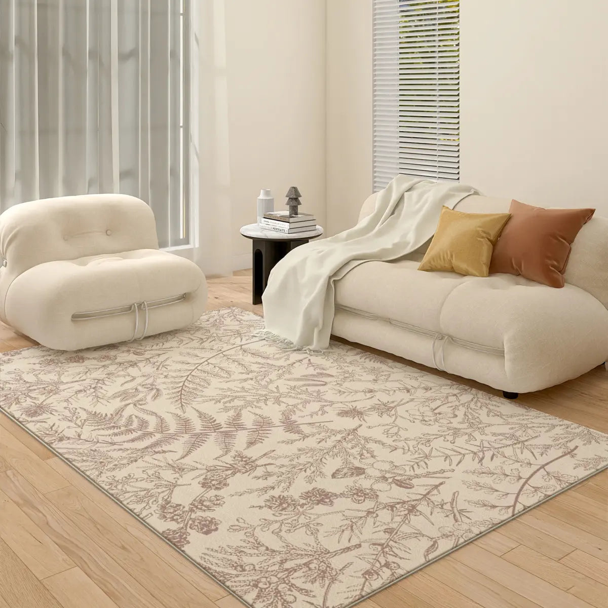 Contemporary Rectangle Leaf Fabric Apricot Area Rug Image - 3