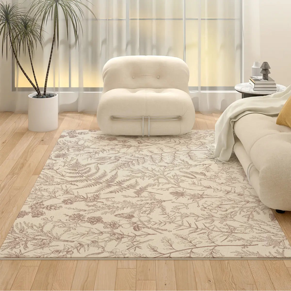 Contemporary Rectangle Leaf Fabric Apricot Area Rug Image - 4