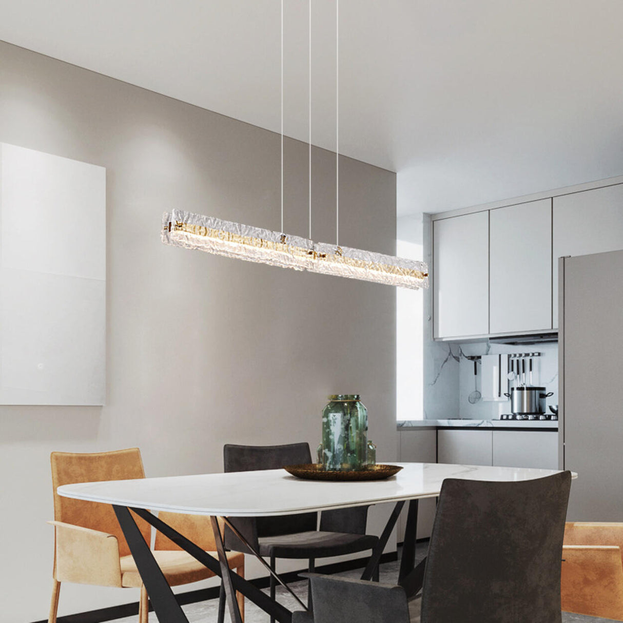 Contemporary Rectangle Textured Island Hanging Light Image - 4