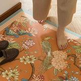 Contemporary Rectangle Vinyl Floral Orange Area Rug Image - 4