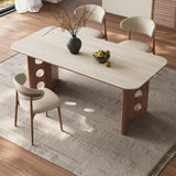 Contemporary Rectangular Beige Stone Top Wood Dining Table Image - 1