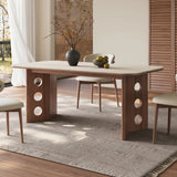 Contemporary Rectangular Beige Stone Top Wood Dining Table Image - 3
