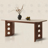 Contemporary Rectangular Beige Stone Top Wood Dining Table Image - 5