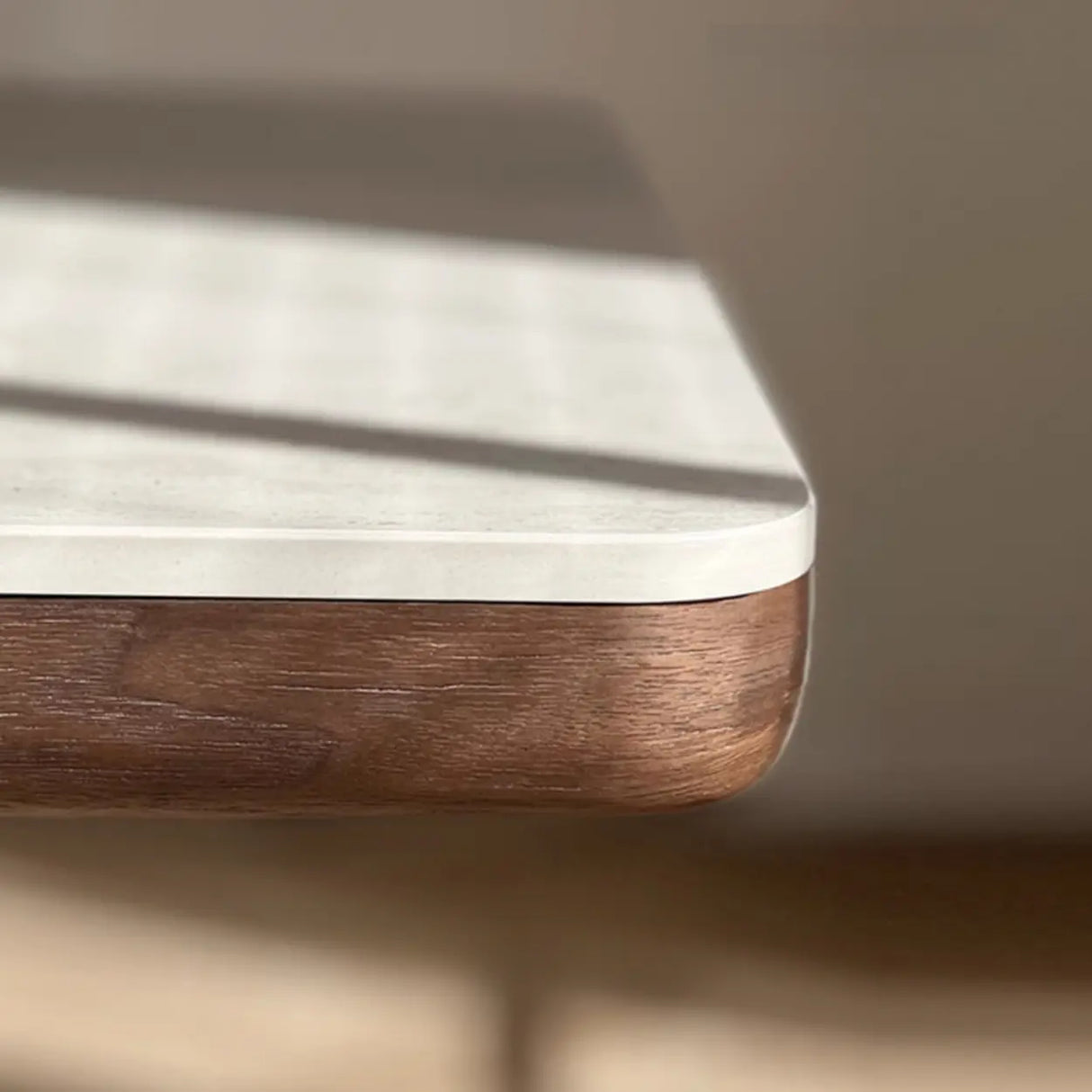 Contemporary Rectangular Beige Stone Top Wood Dining Table Image - 7