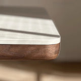 Contemporary Rectangular Beige Stone Top Wood Dining Table Image - 7