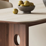 Contemporary Rectangular Beige Stone Top Wood Dining Table Image - 8