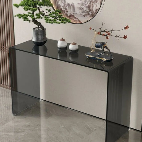 Contemporary Rectangular Black Glass Console Table Image - 1