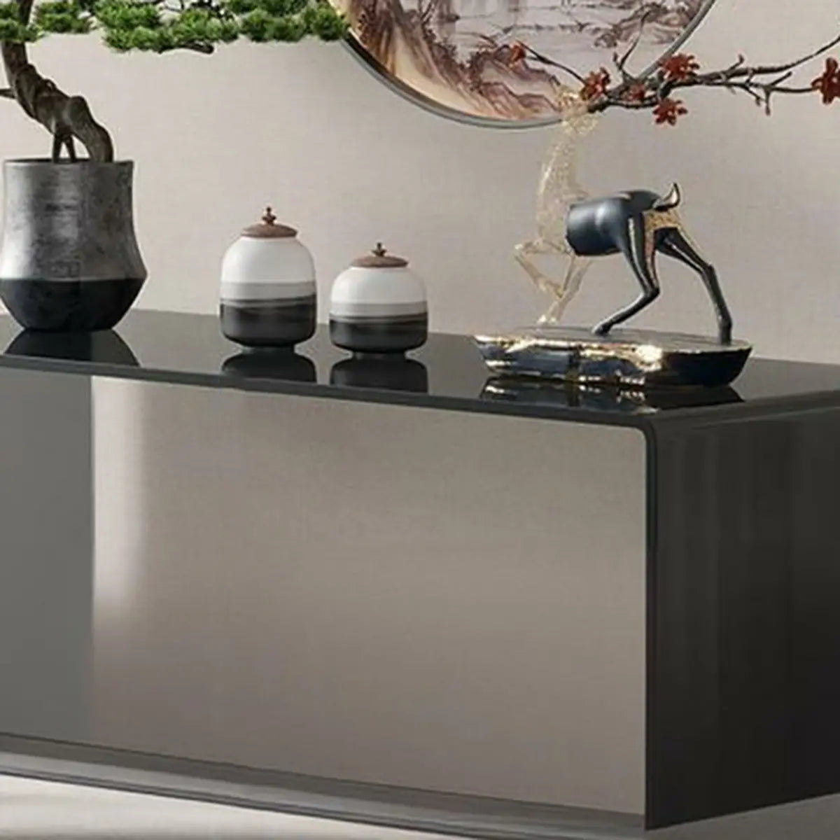 Contemporary Rectangular Black Glass Console Table Image - 5