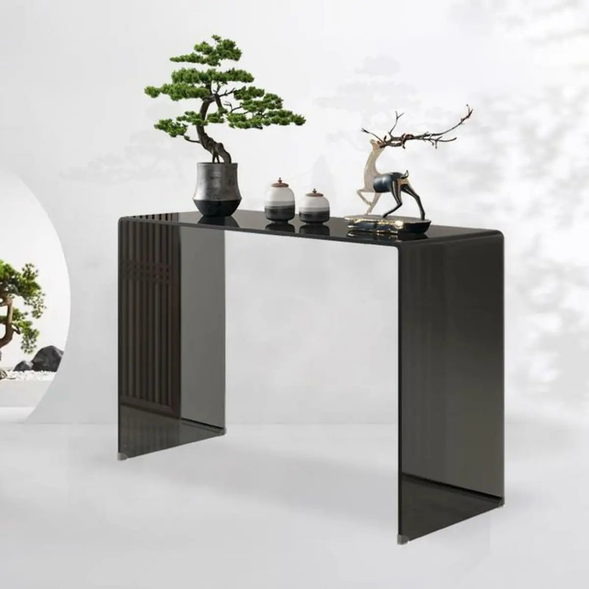 Contemporary Rectangular Black Glass Console Table Image - 6
