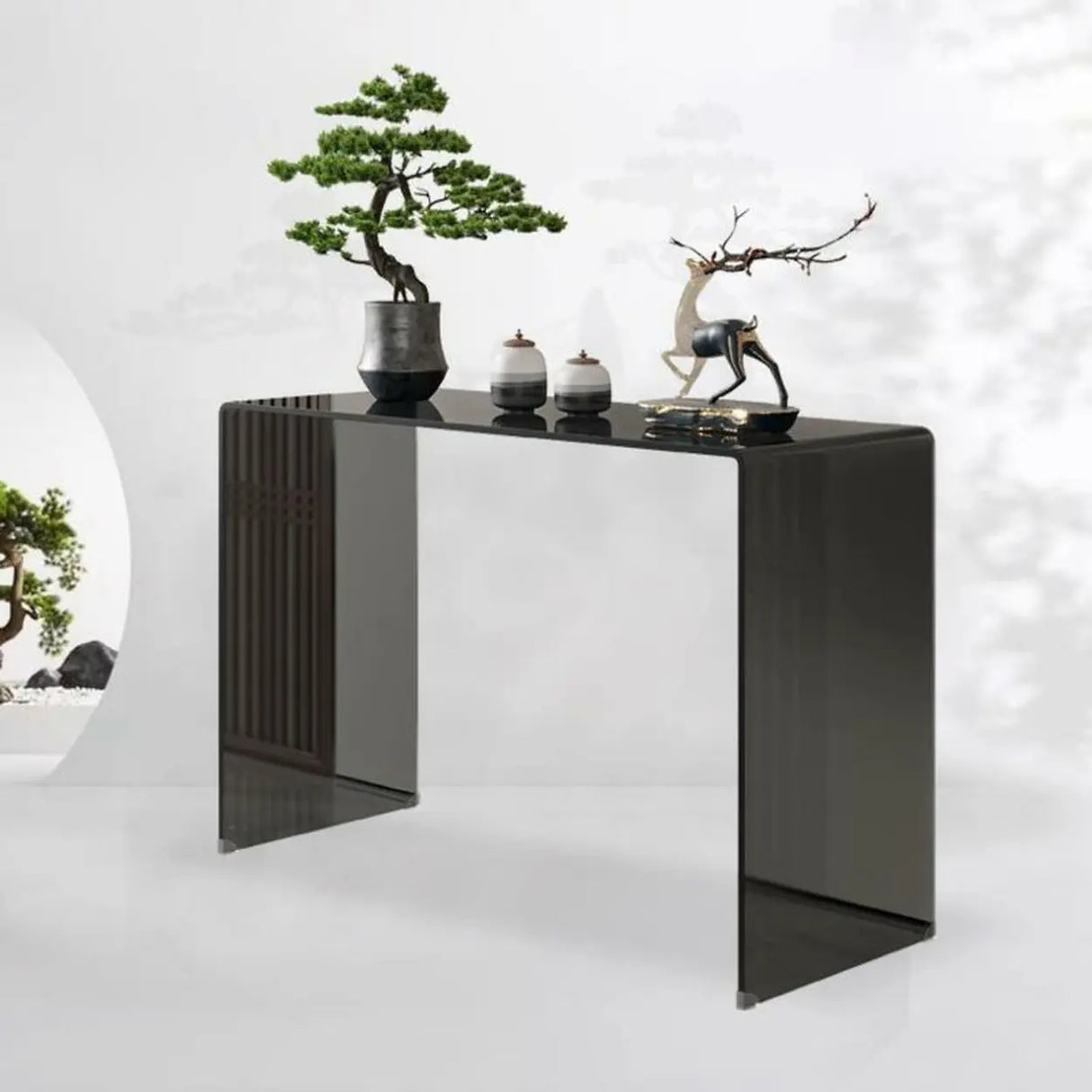 Contemporary Rectangular Black Glass Console Table Image - 6