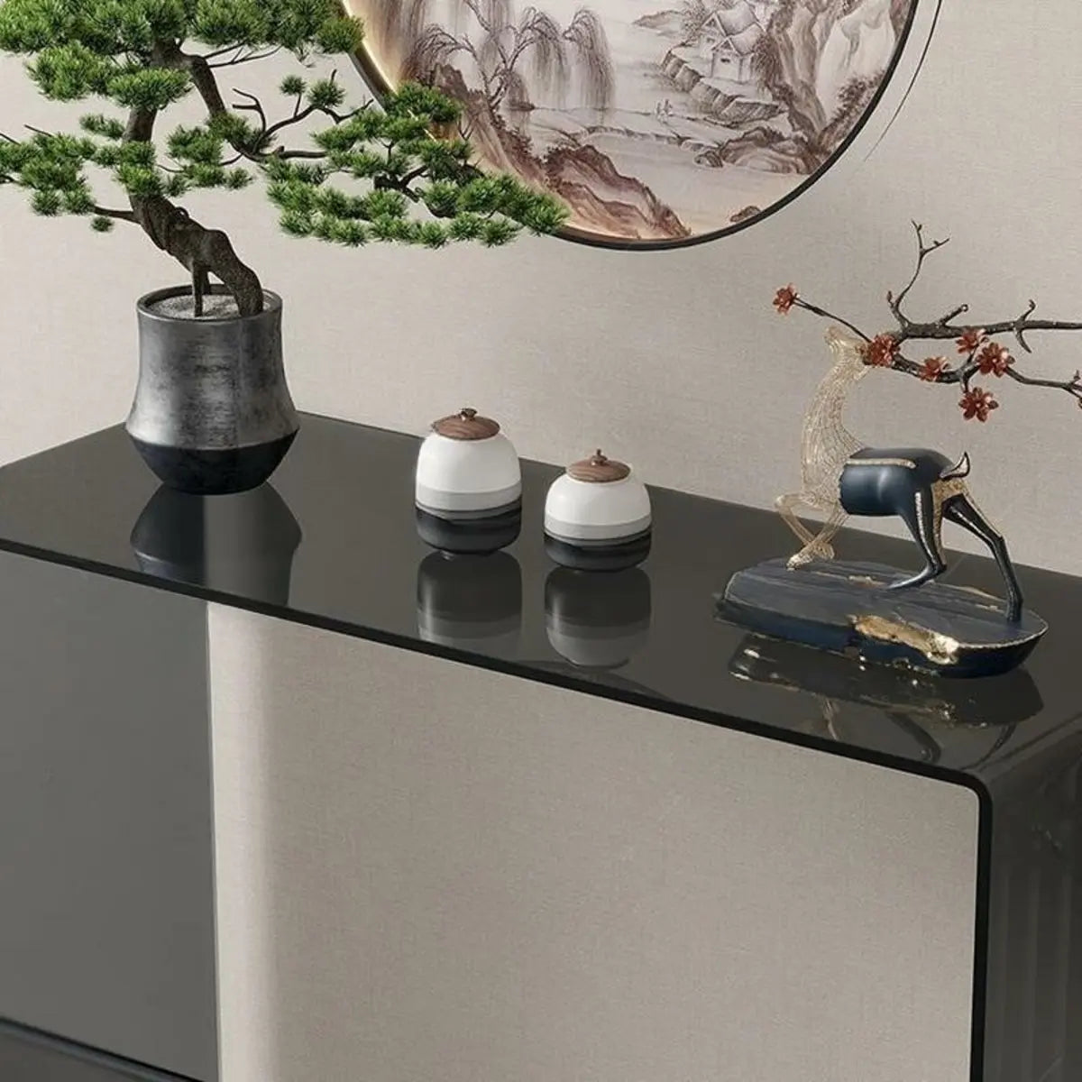 Contemporary Rectangular Black Glass Console Table Image - 8