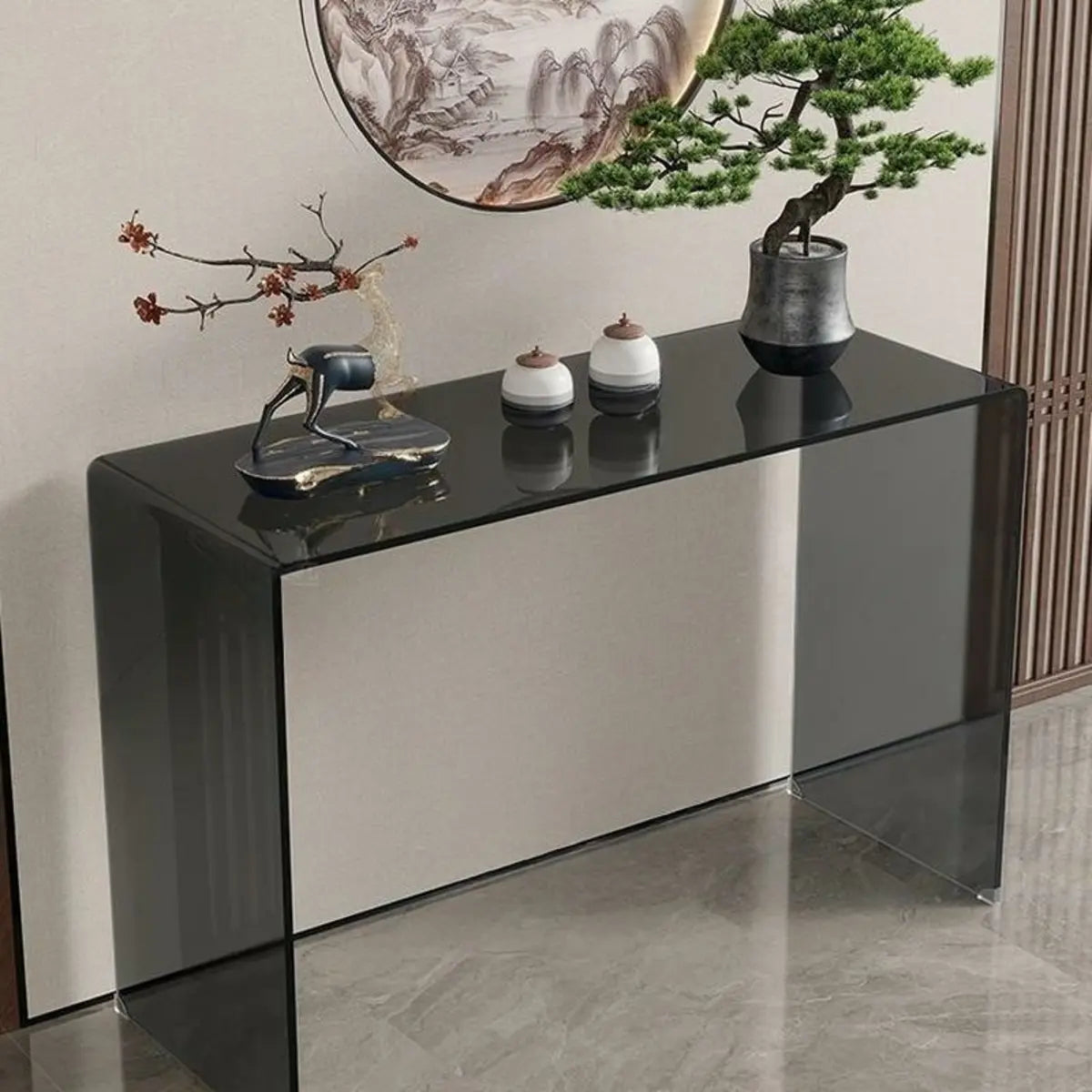 Contemporary Rectangular Black Glass Console Table Image - 9