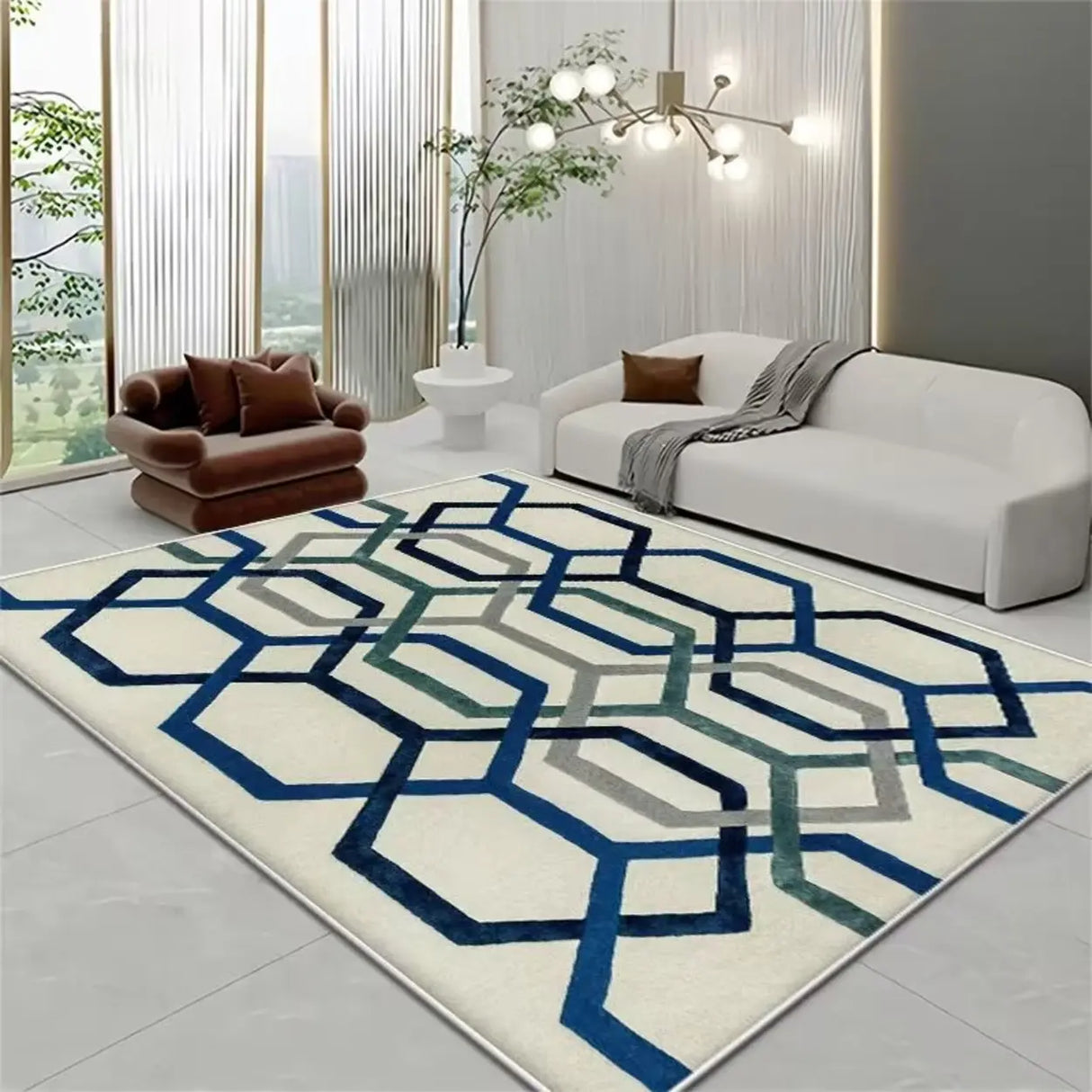 Contemporary Rectangular Fabric Gray Striped Area Rug Image - 16