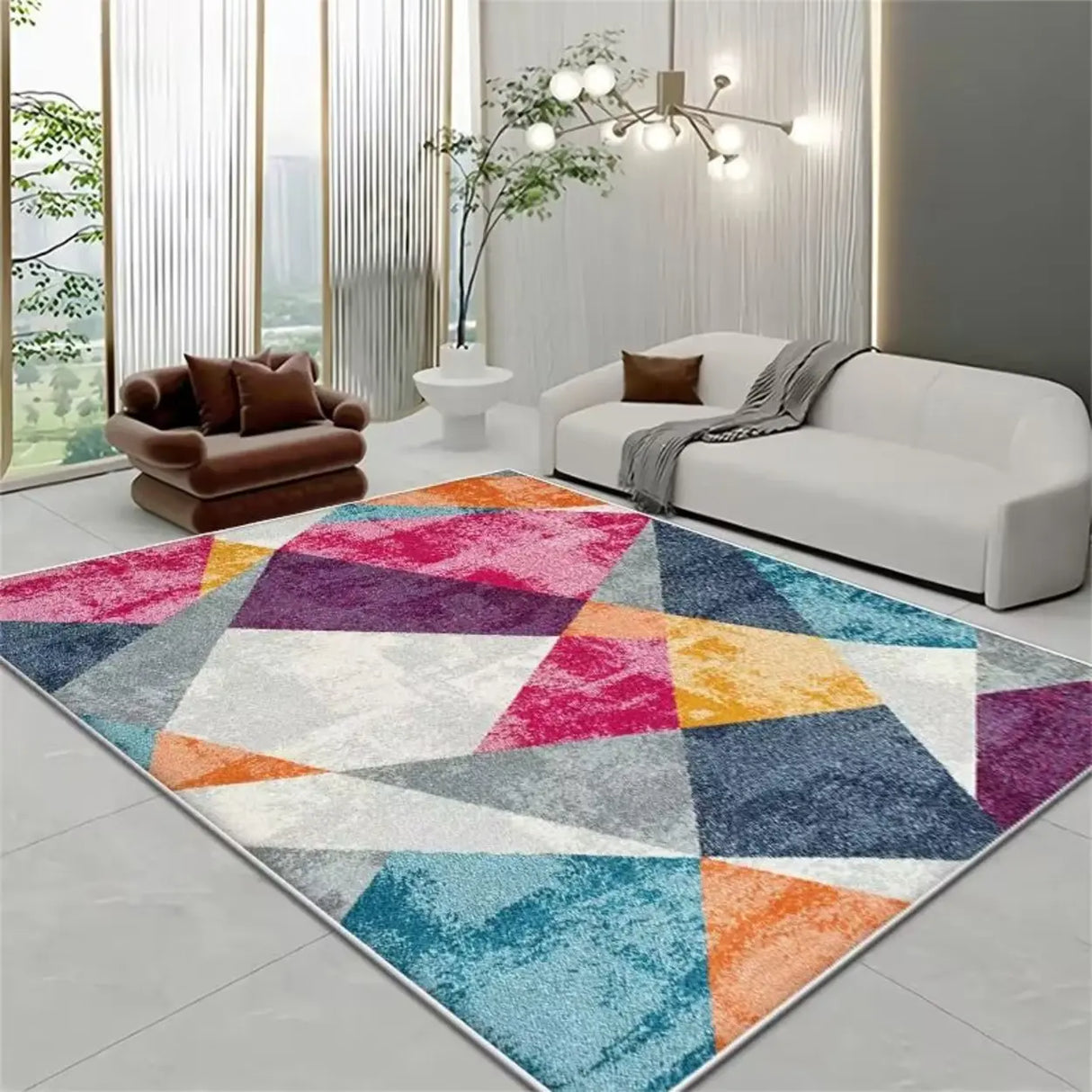 Contemporary Rectangular Fabric Gray Striped Area Rug Image - 19
