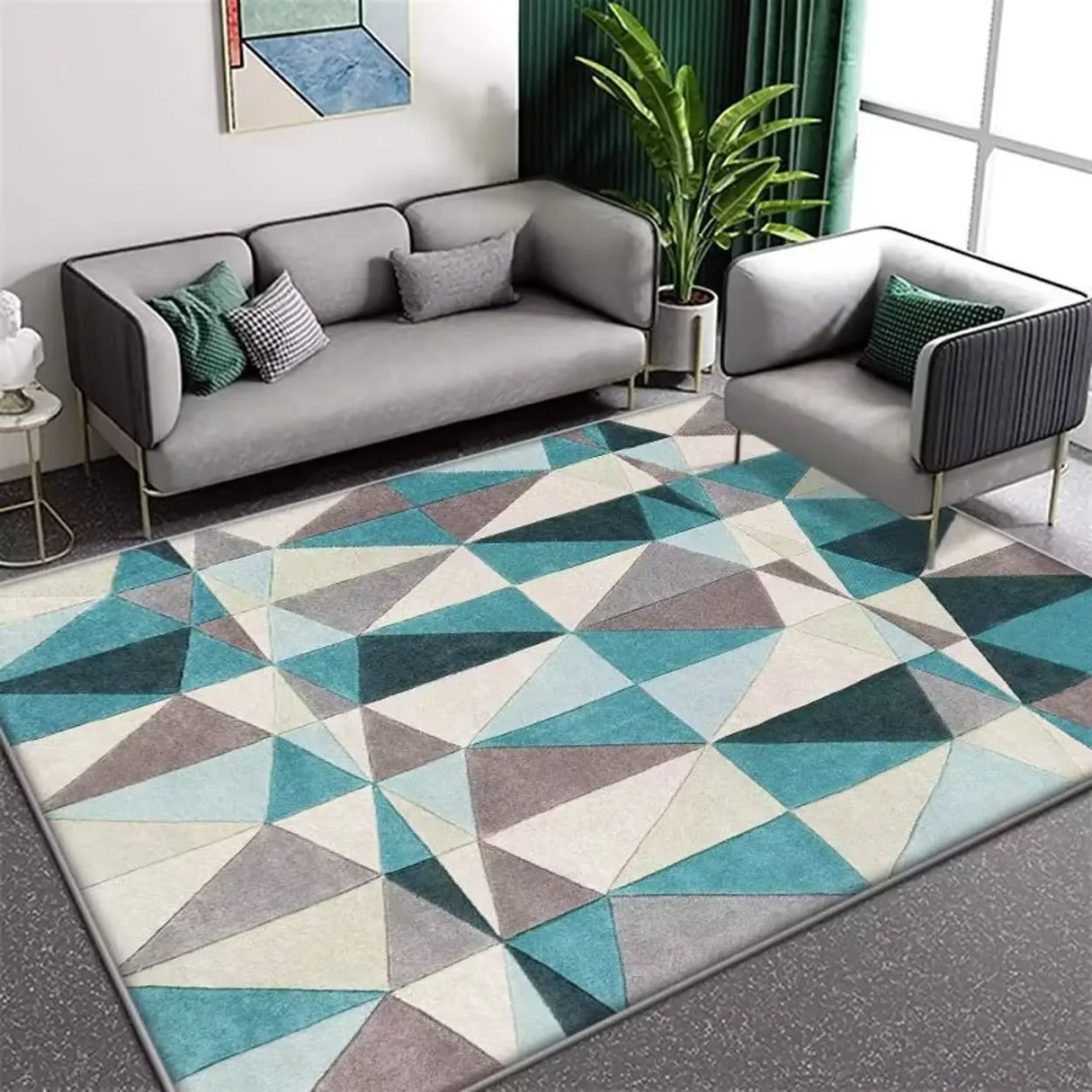 Contemporary Rectangular Fabric Gray Striped Area Rug Image - 7
