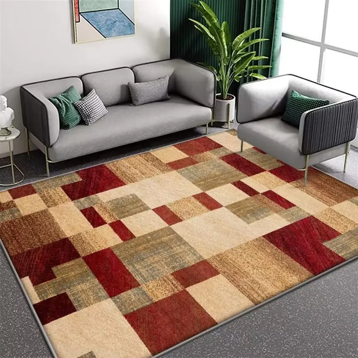 Contemporary Rectangular Fabric Gray Striped Area Rug Image - 8
