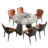 Contemporary Rectangular Gray Marble Extendable Dining Table Image - 5