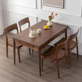 Contemporary Rectangular Walnut Dining Table Extendable Leaf Image - 4
