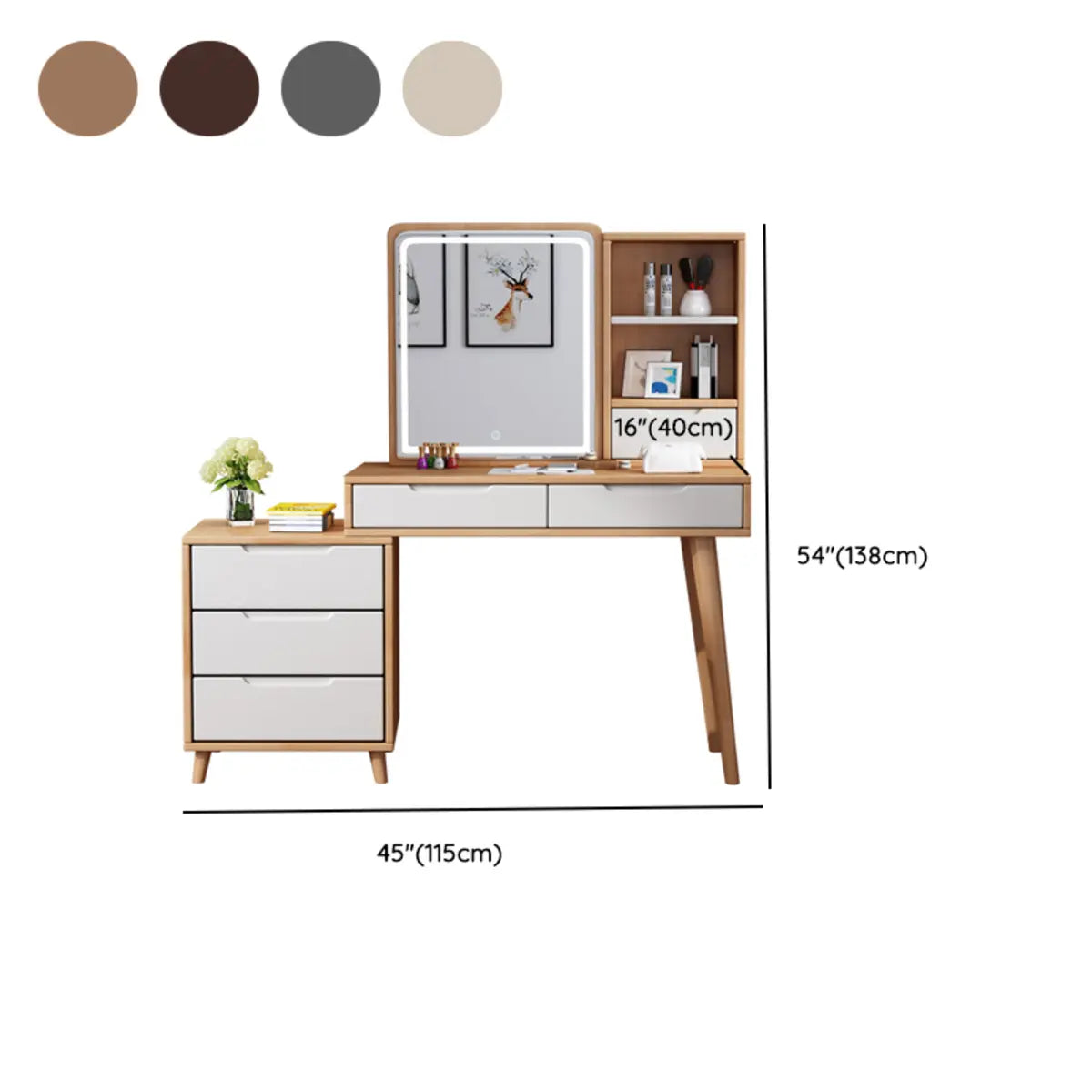 Contemporary Rectangular Wood Bedroom Natural Makeup Vanity 