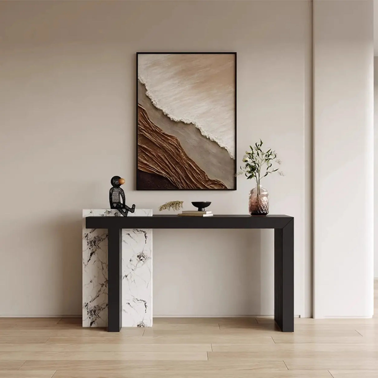 Contemporary Rectangular Wood Black Entryway Console Table Image - 1