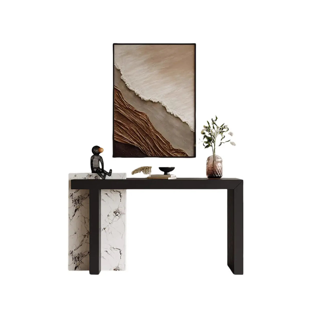 Contemporary Rectangular Wood Black Entryway Console Table Image - 2