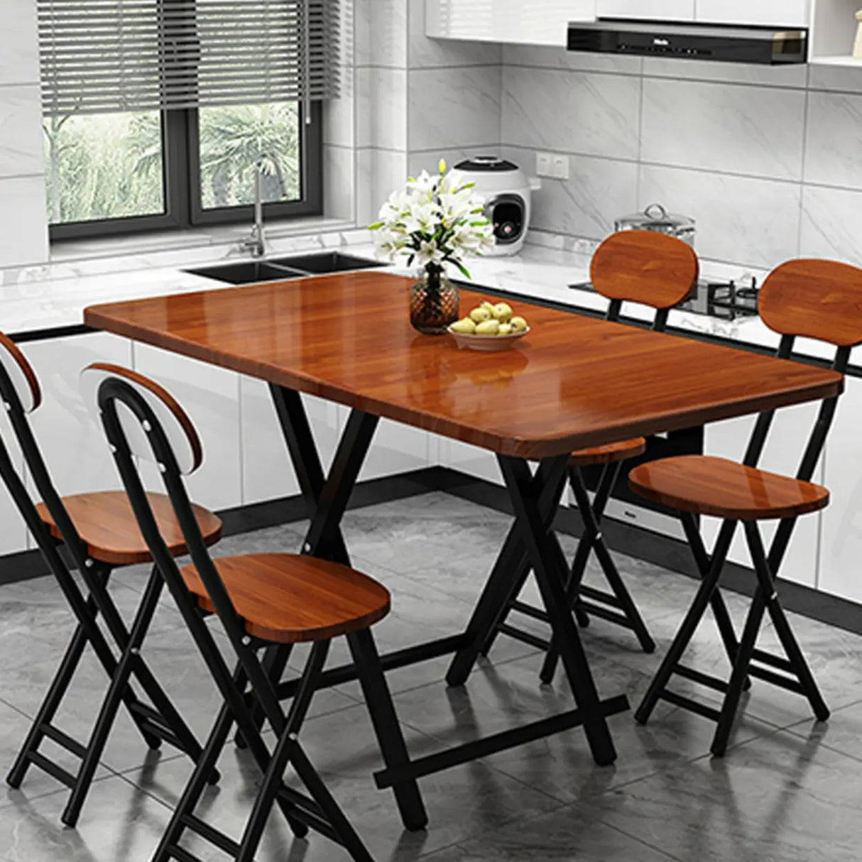 Contemporary Rectangular Wood Folding Black Dining Table Image - 8