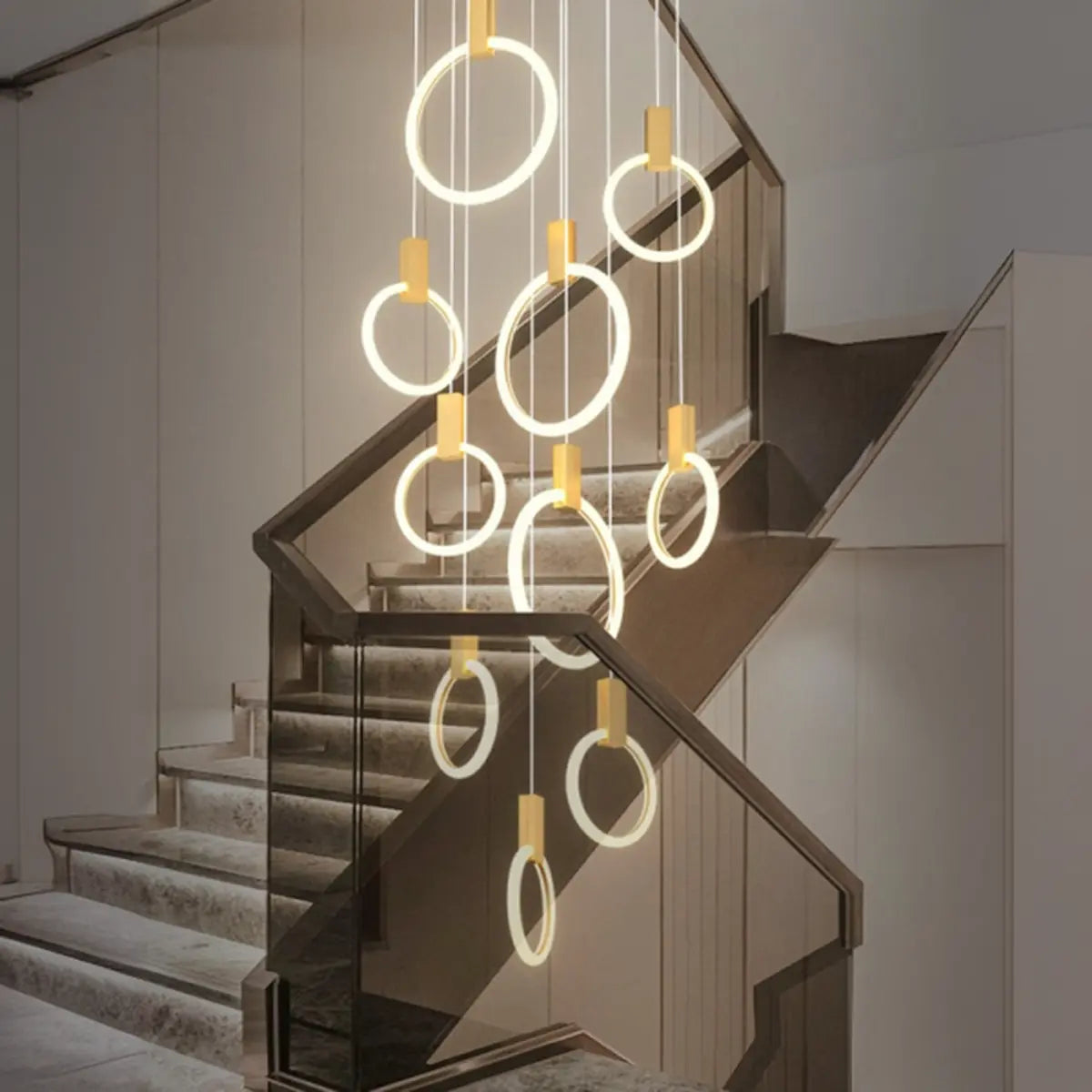 Modern Stairwell Gold Acrylic Ring LED Pendant Light Image - 1