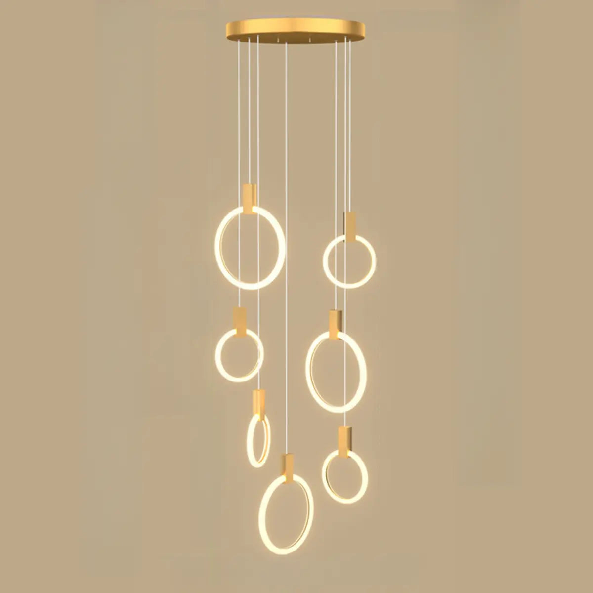 Modern Stairwell Gold Acrylic Ring LED Pendant Light Image - 14