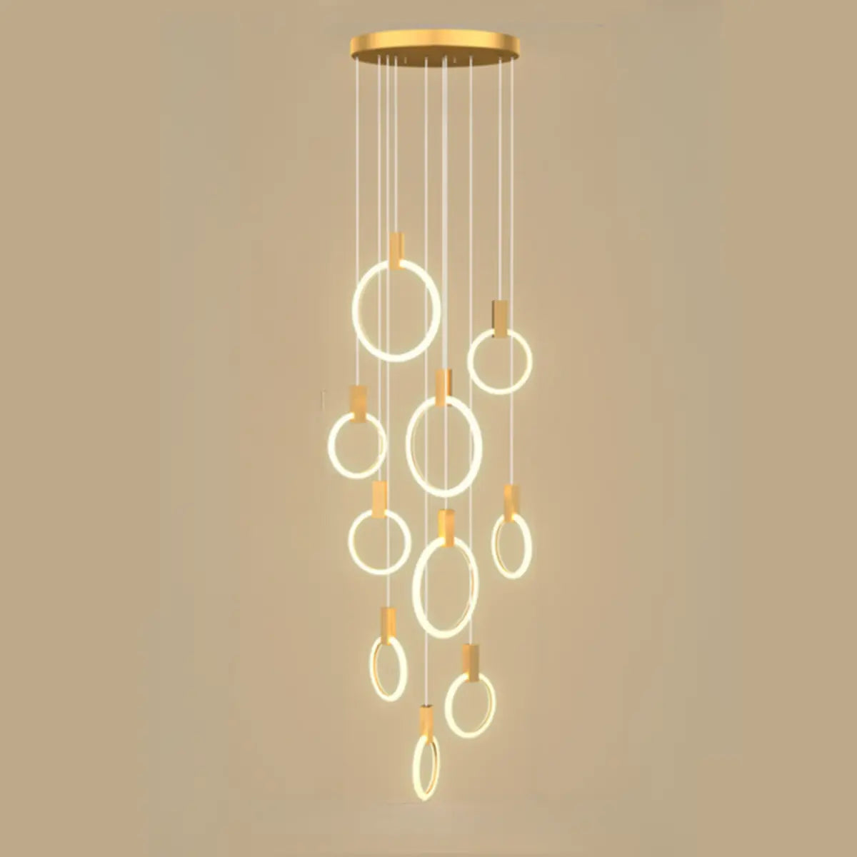 Modern Stairwell Gold Acrylic Ring LED Pendant Light Image - 15