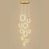 Modern Stairwell Gold Acrylic Ring LED Pendant Light Image - 15