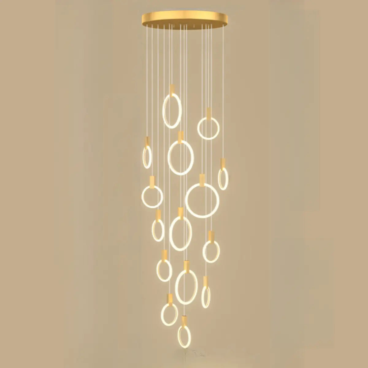Modern Stairwell Gold Acrylic Ring LED Pendant Light Image - 16