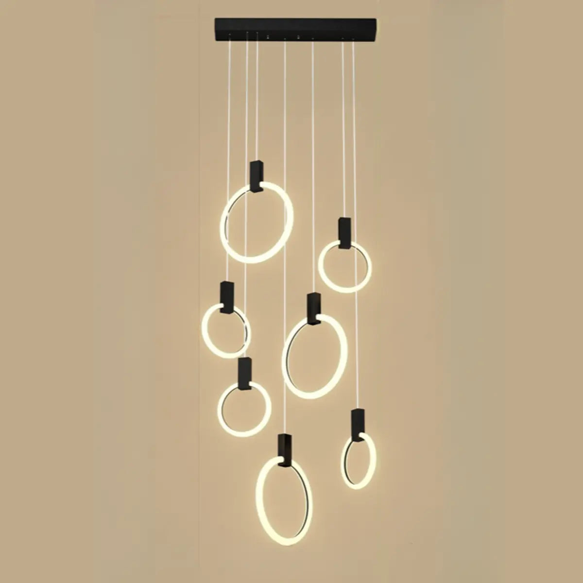 Modern Stairwell Gold Acrylic Ring LED Pendant Light Image - 8