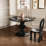 Contemporary Round Black And White Stone Tabletop Dining Table Image - 3