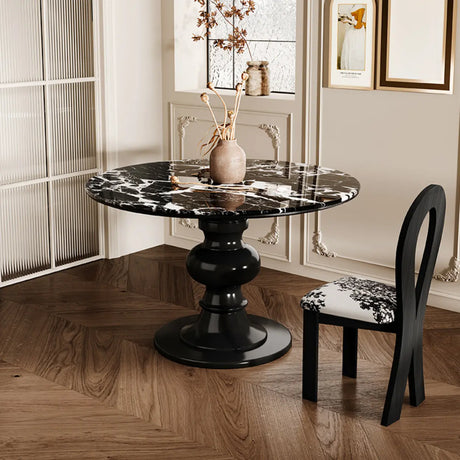 Contemporary Round Black And White Stone Tabletop Dining Table Image - 3