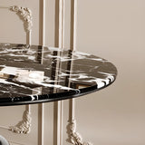 Contemporary Round Black And White Stone Tabletop Dining Table Image - 7