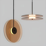 Contemporary Round Disc Amber Glass Bedroom Pendant Light Image - 1