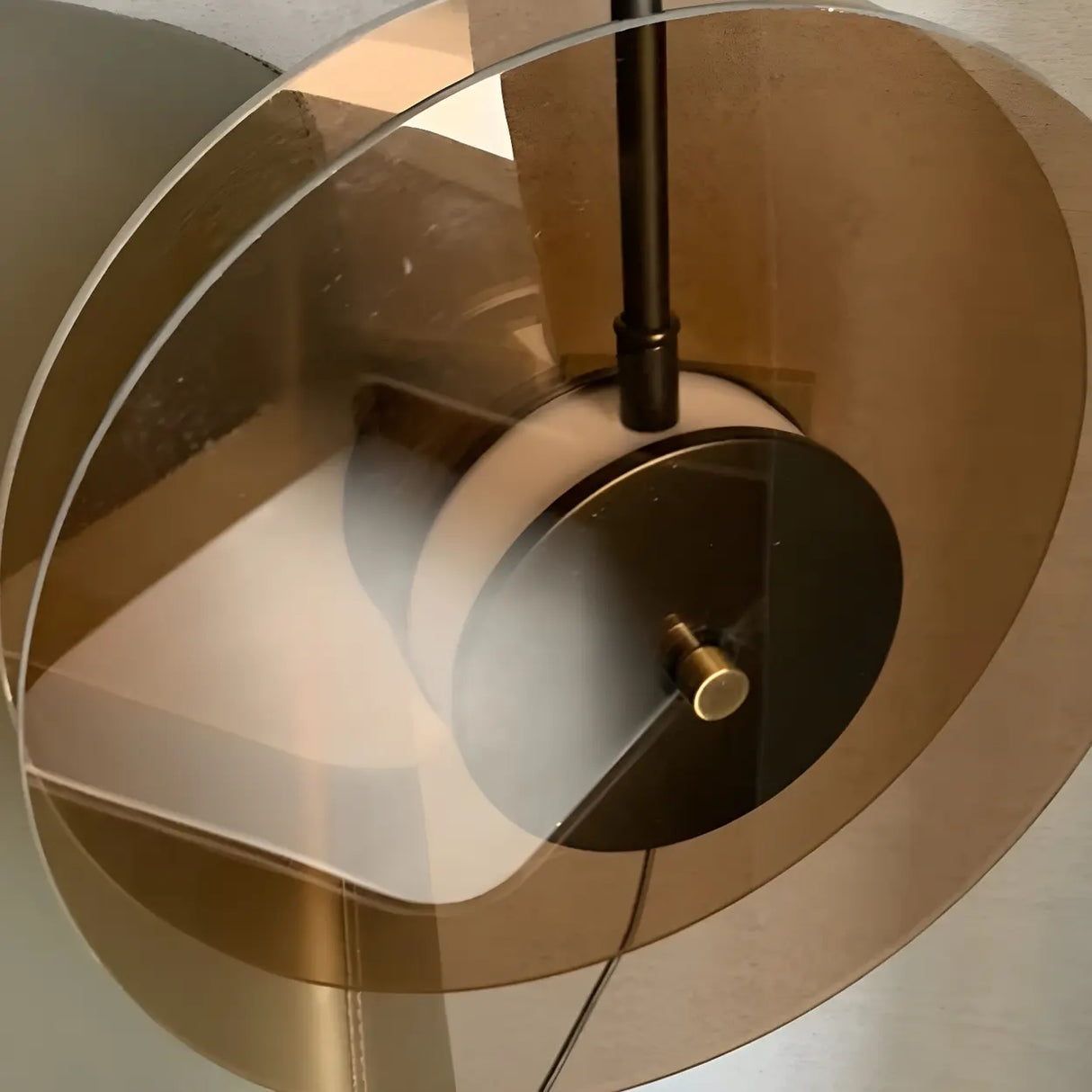 Contemporary Round Disc Amber Glass Bedroom Pendant Light Image - 10