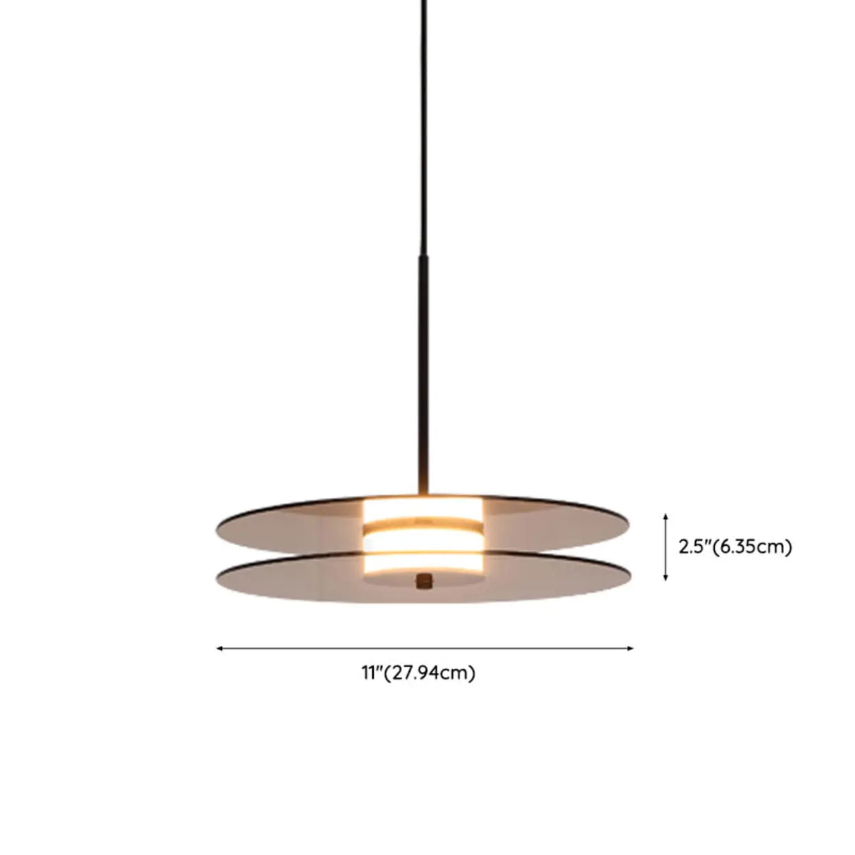 Contemporary Round Disc Amber Glass Bedroom Pendant Light 