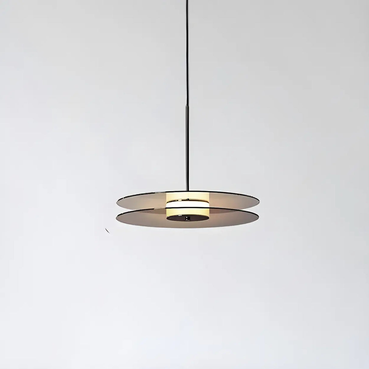 Contemporary Round Disc Amber Glass Bedroom Pendant Light Image - 2