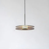 Contemporary Round Disc Amber Glass Bedroom Pendant Light Image - 2