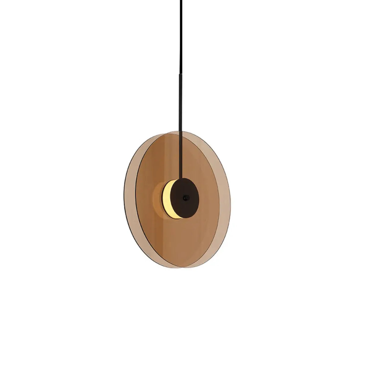 Contemporary Round Disc Amber Glass Bedroom Pendant Light Image - 7