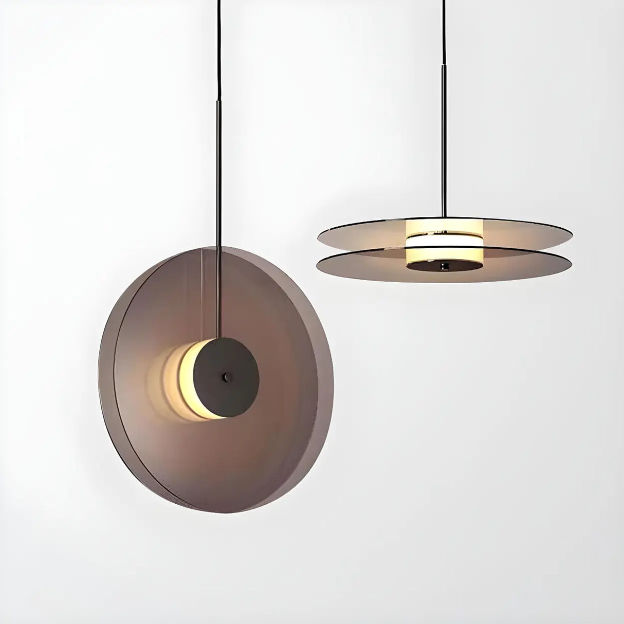 Contemporary Round Disc Amber Glass Bedroom Pendant Light Image - 8