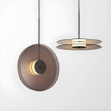 Contemporary Round Disc Amber Glass Bedroom Pendant Light Image - 8