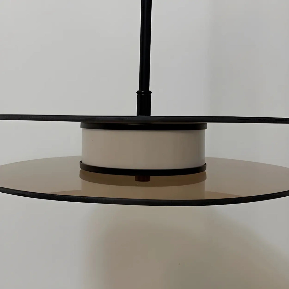 Contemporary Round Disc Amber Glass Bedroom Pendant Light Image - 9