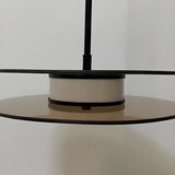 Contemporary Round Disc Amber Glass Bedroom Pendant Light Image - 9