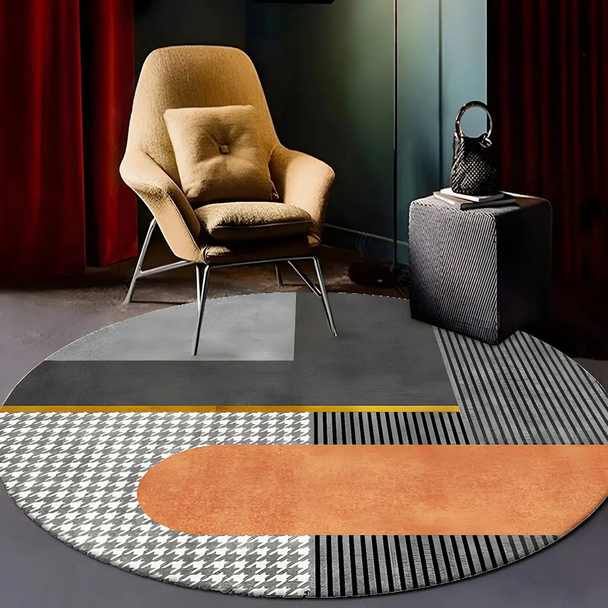 Contemporary Round Polyester Multi-Color Large Rug Image - 15