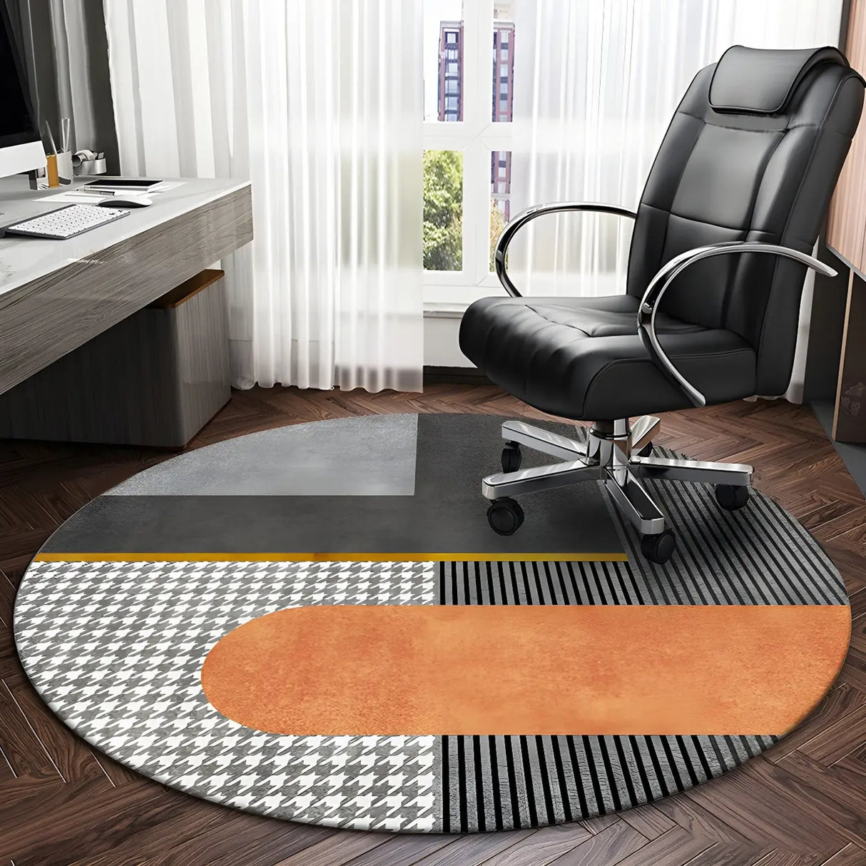 Contemporary Round Polyester Multi-Color Large Rug Image - 3