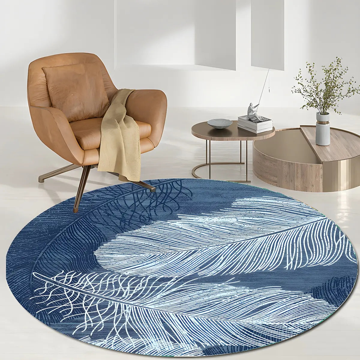 Contemporary Round Polyester Scenic Print Area Rug Image - 13